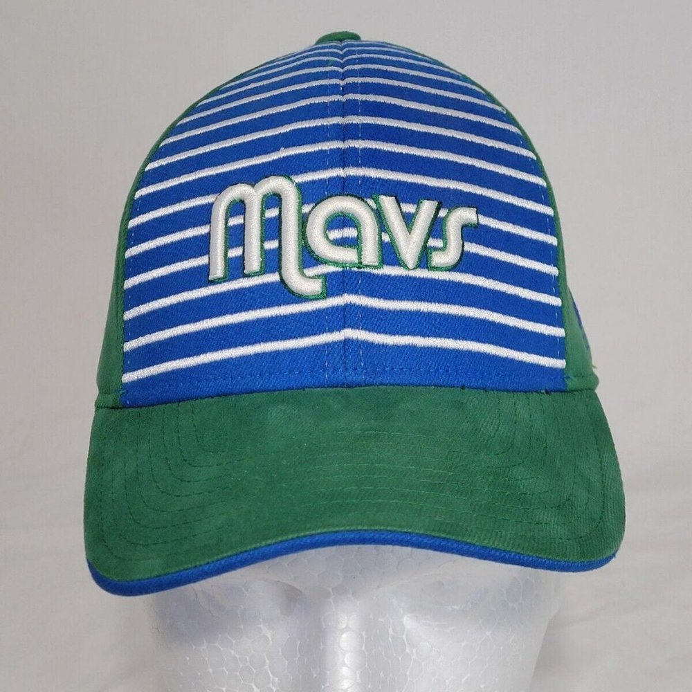 Dallas Mavericks Green Blue Striped One Size Stretch Cap - NBA Adidas Mavs Hat